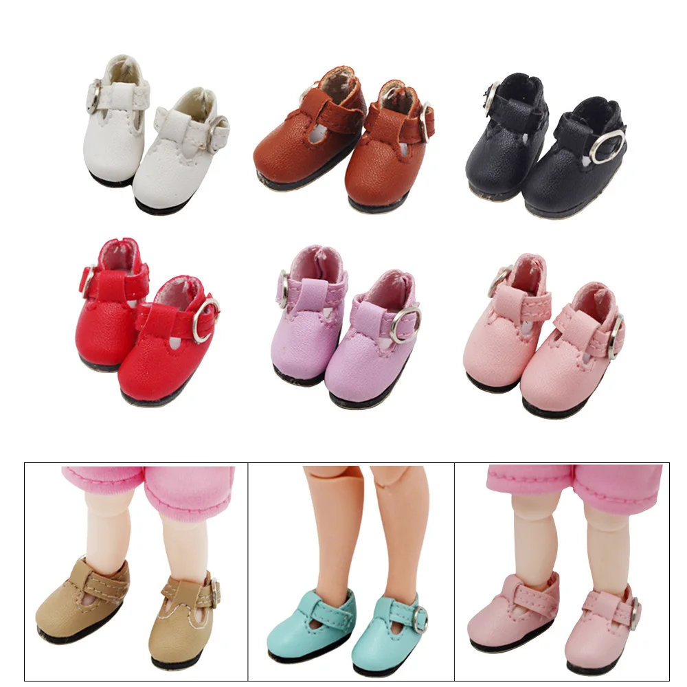

2.8*1.2cm Fit 1/8 BJD Doll Mini Lovely PU Leather Sandals Doll T-button Shoes for 1/6 Blyth Azone Toys Dolls Clothes Accessories