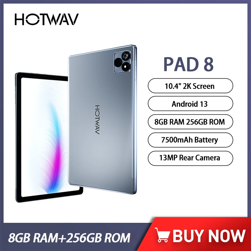 

HOTWAV Pad 8 Tablet 10.4 Inch FHD+ 2K Octa-Core 8GB RAM+256GB ROM 13MP Android 13 Unisoc T606 7500mAh Battery 4G LTE Tablets PC