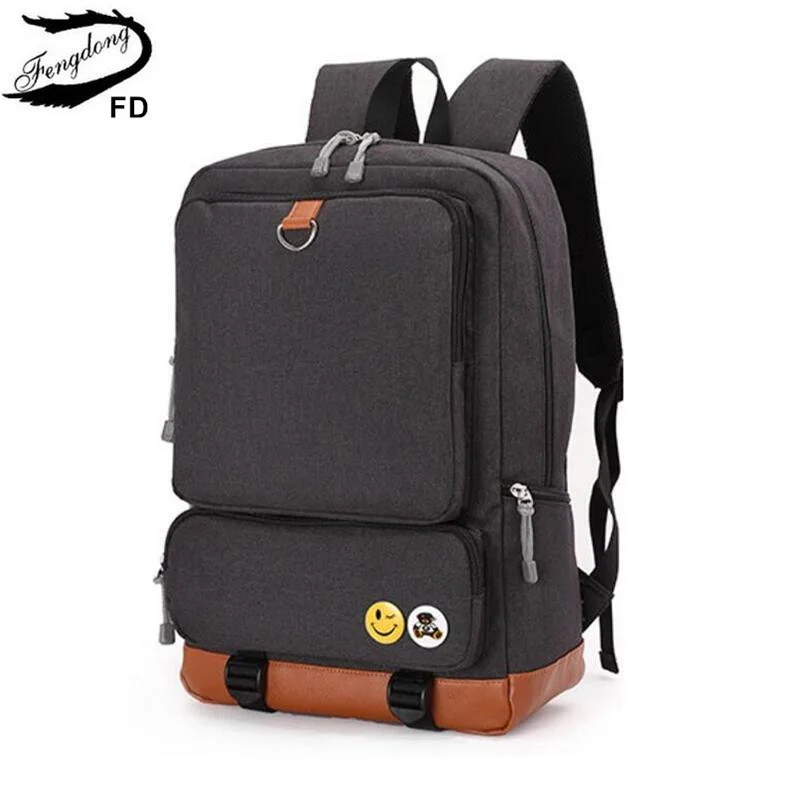 

Fengdong school backpack for boys black laptop computer backpack kids school bag bagpack men travel bags backpacks for children