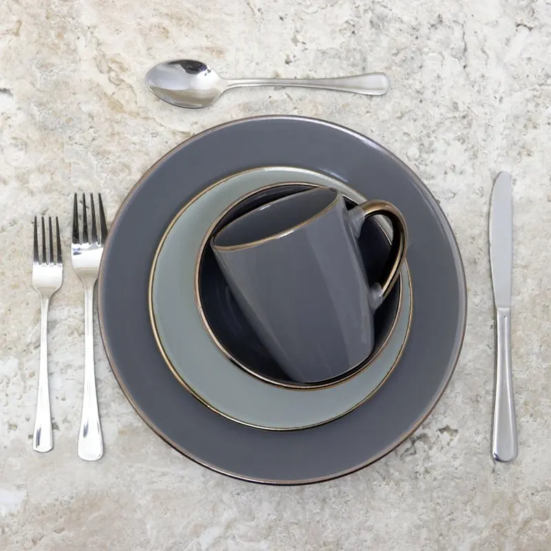 

Grey Color Exquisite 16-Piece Grand Luxurious Dinnerware Set in Stone Grey Color