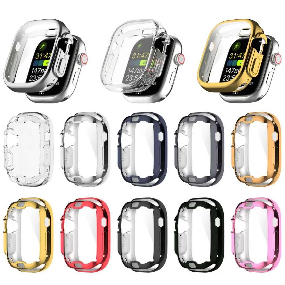 

Чехол для Apple Watch Ultra 49 мм, защитный чехол из ТПУ с гальваническим покрытием, круглый защитный чехол, многоцветный дополнительный однотонный чехол для часов
