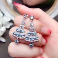meibapj real 925 sterling silver natural light blue topaz flower drop earrings fine charm wedding jewelry for women