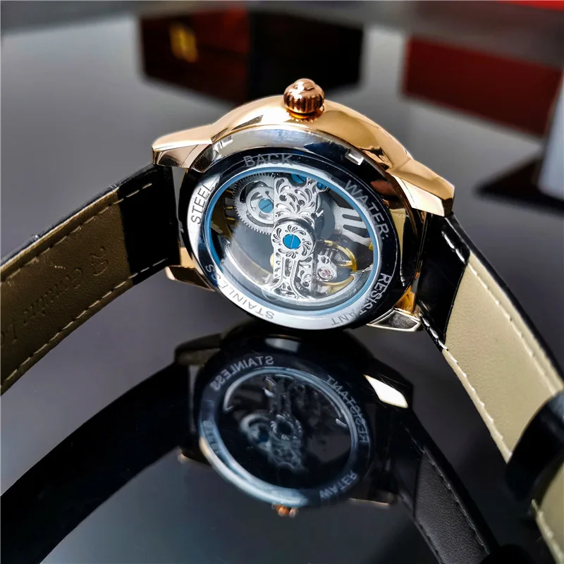 Luxury Men's Watches Mechanical Wristwatches New Handsome Hollow Flywheel Automatic Waterproof Leather Butterfly Buckle Watches enlarge