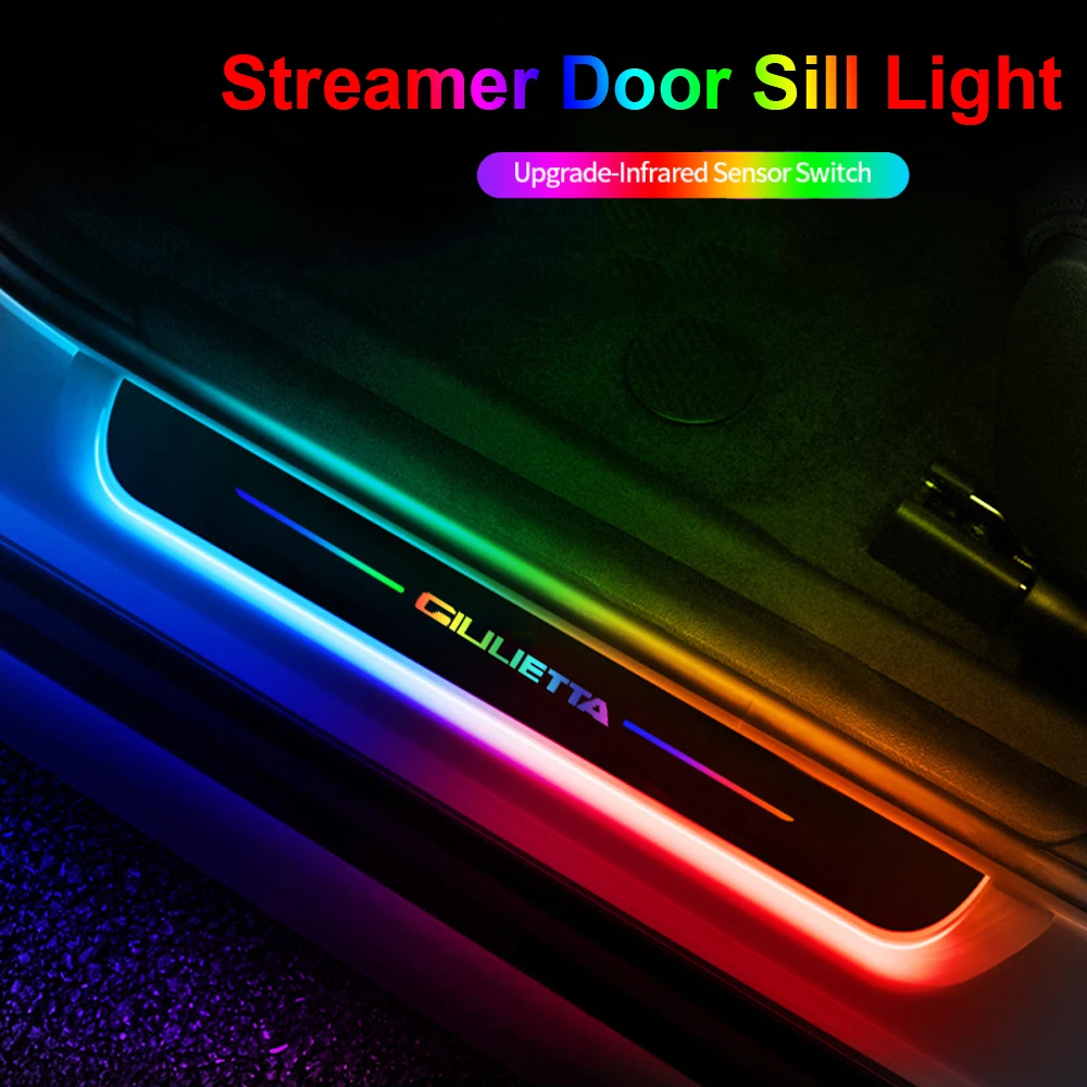 

Car Acrylic LED Welcome Pedal Plate Front Rear Door Sill Pathway Light USB Moving for Maserati Giulietta Logo Decoration
