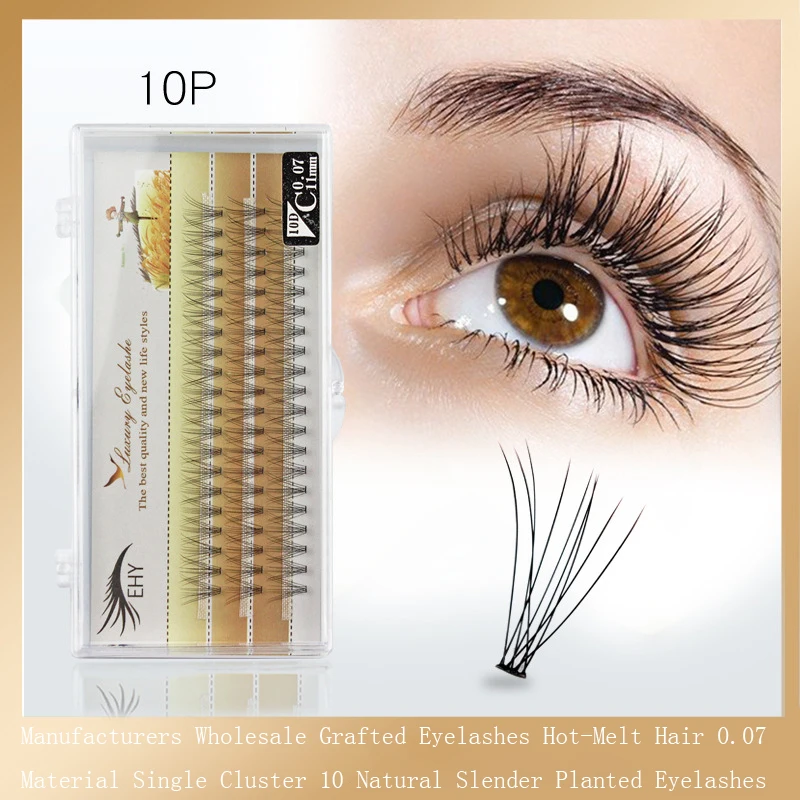 

2022 Manufacturers Wholesale Grafted Eyelashes Hot-Melt Hair 0.07 Material Single Cluster 10 Natural Slender Planted Eyelashes
