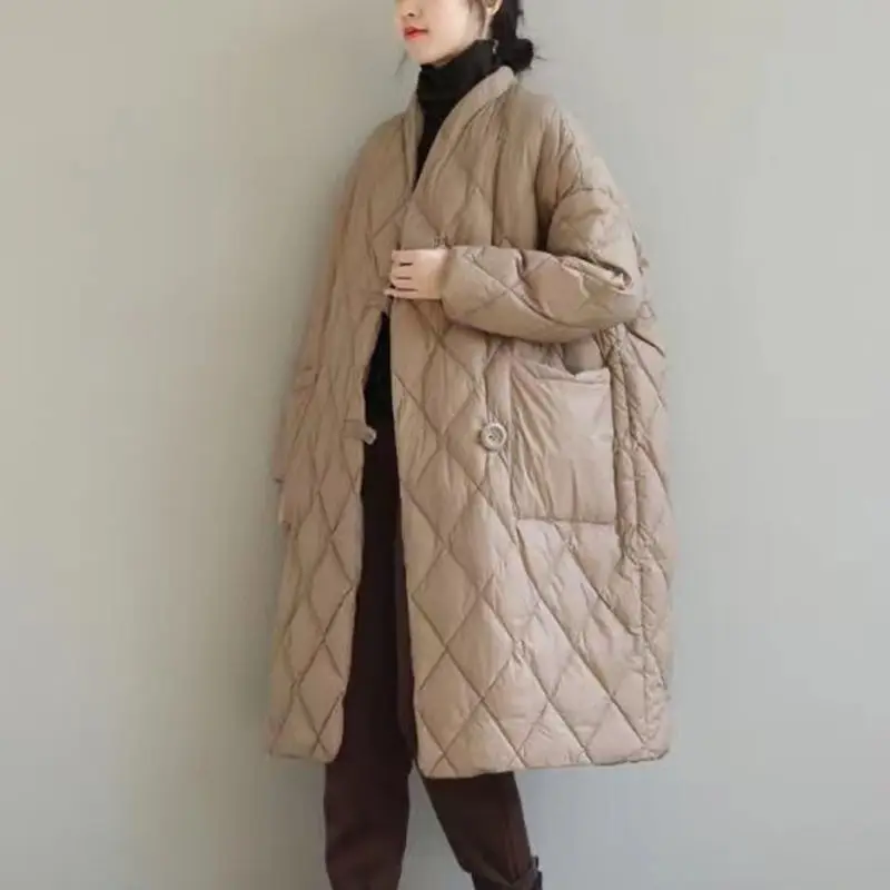 Winter Down Cotton Coats Women 2022 Warm Long Parkas Loose Ladies Jacket Quilted Pockets Button Solid Overcoat Female Clothing