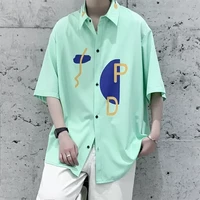 sleeve shirts loose korean style chic shirt mens streetwear tops clothes blackwhite shirt men summer fashion printed short