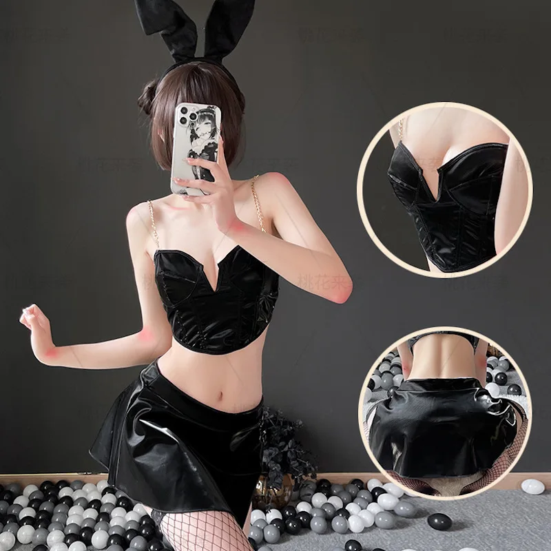 

Непослушная сексуальная одежда Bunnygirl, Клубная одежда, кролик, косплей, одежда для шоу, экзотическая танцевальная одежда, лакированная кожа, костюм для выступления на сцене