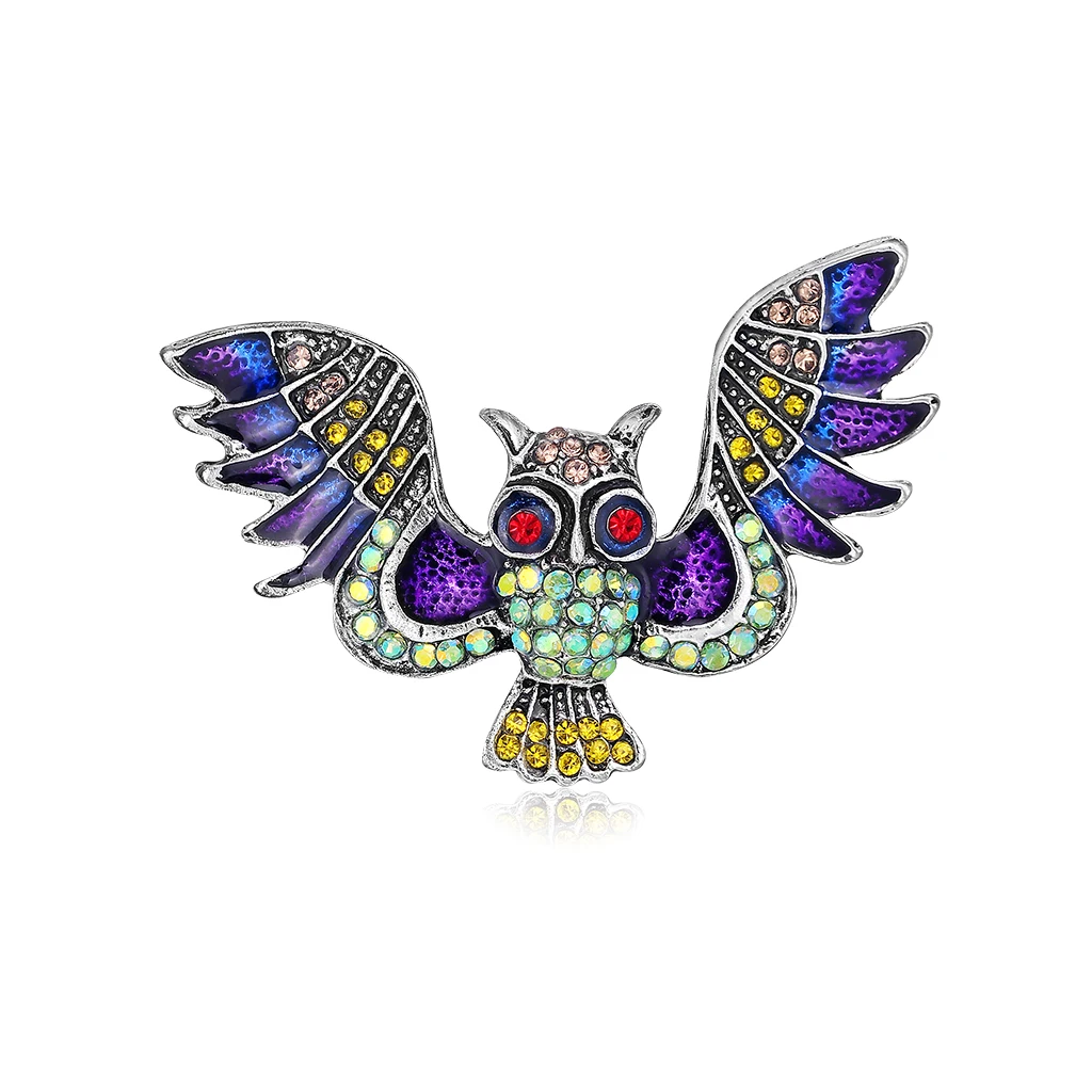 

TULX Vintage Rhinestone Owl Brooches For Women Bouquet Wedding Hijab Scarf Office Party Pin Animal Bird Brooches Jewelry