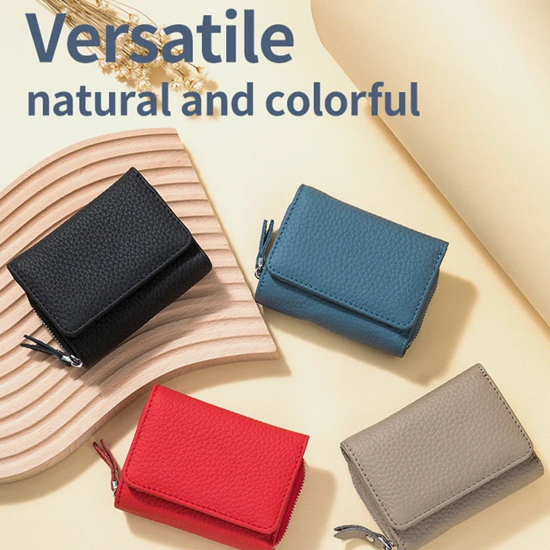 

New Top Layer Soft Cowhide Women's Mini RFID Short Wallet Fashionable Large Capacity Multifunctional Change Pocket Storage Bag