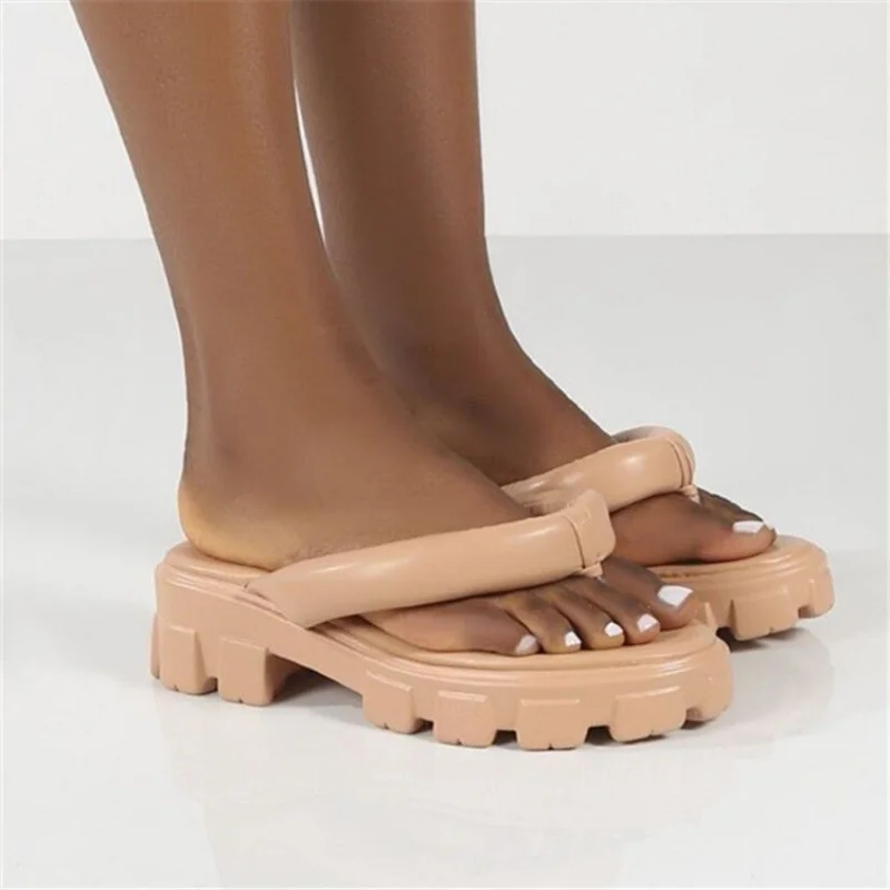 Hot Pink Clip Toe Slippers for Women 2023 Summer Fashion Chunky Platform Flip Flops Woman Thick Sole Wedges Sandals Beach Slides