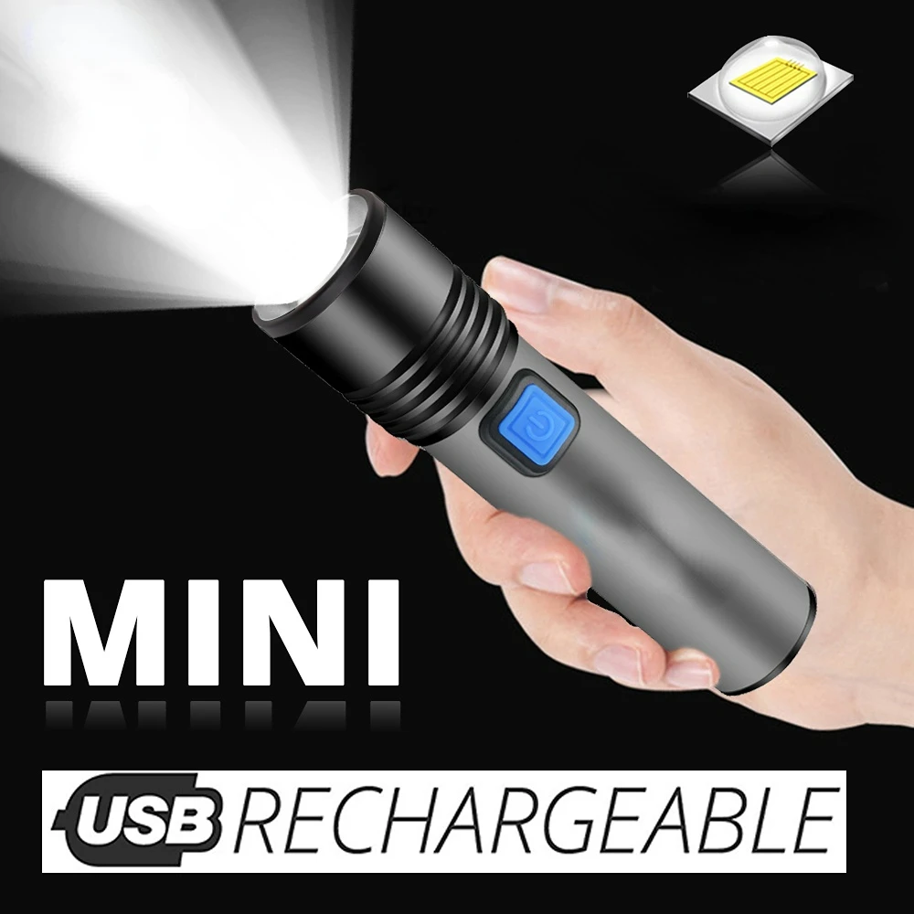 

LED Flashlight USB Rechargeable Waterproof Outdoor Camping Light Zoomable Zoom Bright Light Mini Emergency Flashlight