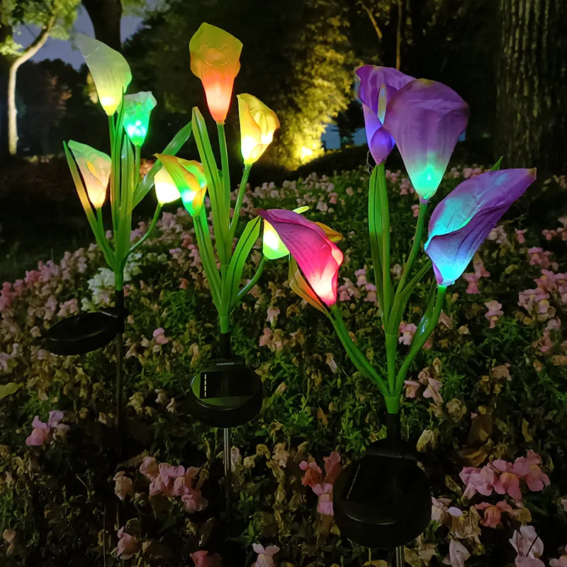 

Solar Calla Lily Flower Light LED Outdoor Solar Powered Countyard Lamp Waterproof Multi-Color Changing Pathway Garden Sunlight