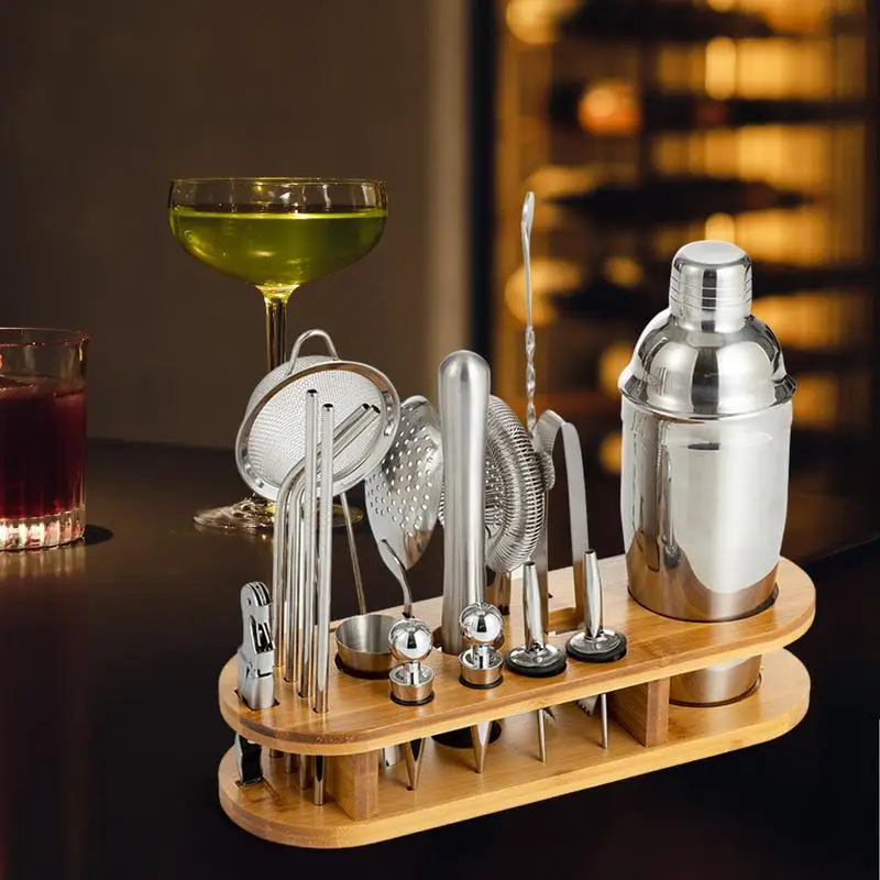 

Bartender Kit Boston Cocktail Shaker Set Martini Drink Mixing Kit With Stand 18 Piece Bar Tool Set Bartending Equipment Set