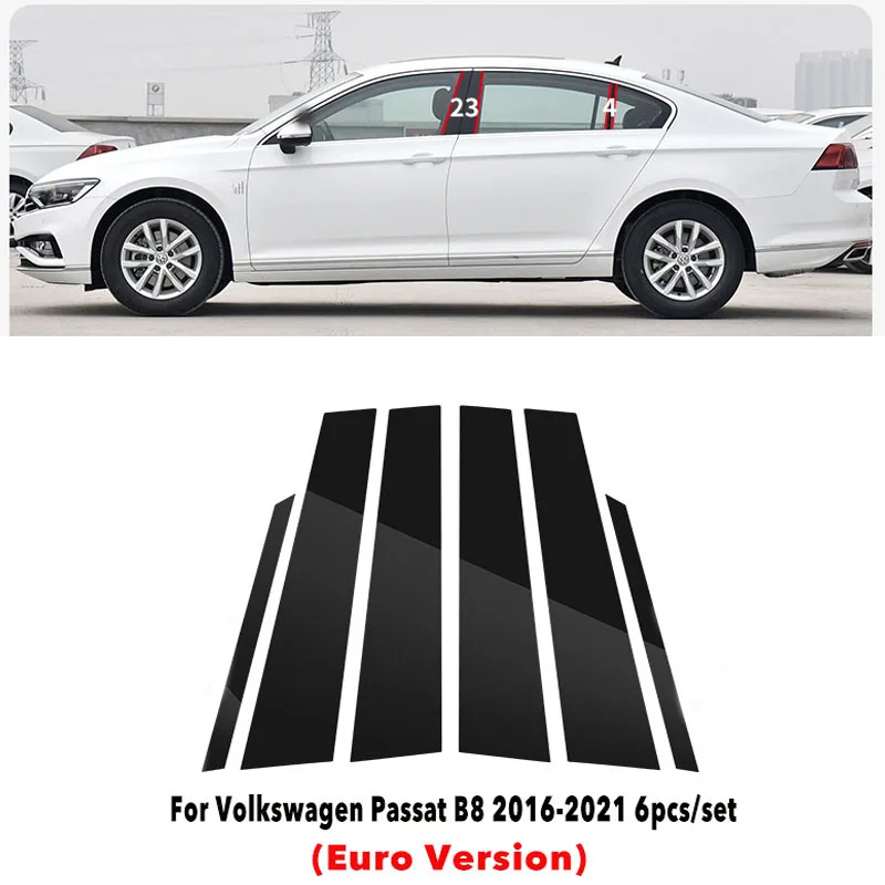 

Black Car Door Window Column BC Pillar Post Trim PC Material Sticker For Volkswagen VW Passat B6 B7 B8 2005-2022