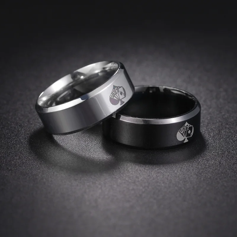 

2023 New 8mm Spade A Titanium Steel Poker Rings for Men Metal Punk Hip Hop Playing Cards Ring Party Jewelry Valentine's Day Gift