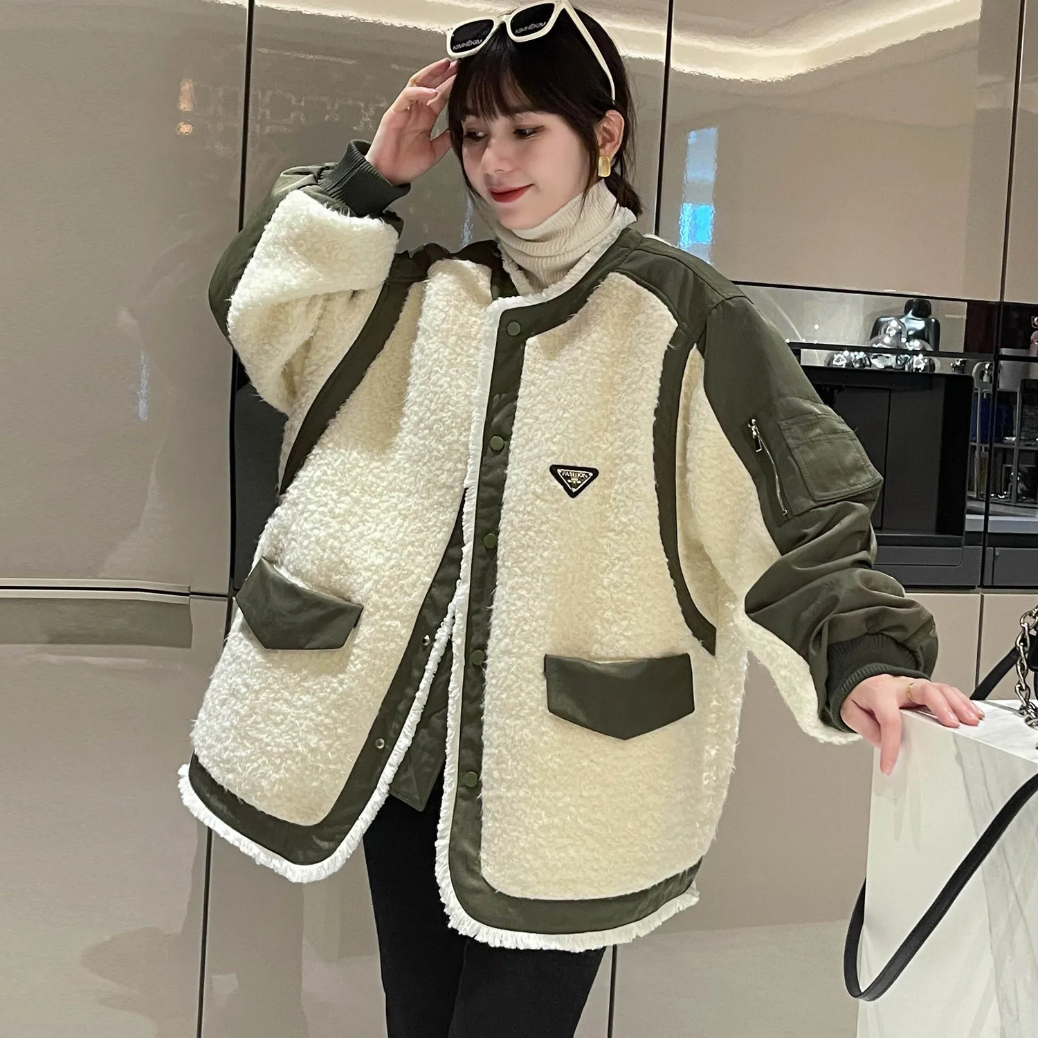 Winter Women's Coats Lamb Fur Jacket Long Sleeve Warm Motorcycle Baseball Cotton Coat Loose Fashion Tops New