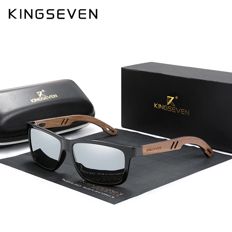 KINGSEVEN 100% Polarized Vintage Men Wooden Sunglasses Wood UV400 Protection Fashion Square Sun glasses Women  Gafas De sol