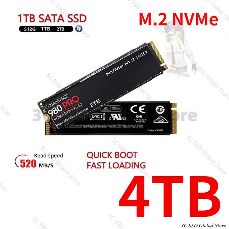 

Portable 990 PRO PCIe 4.0 NVMe 4.0 M.2 2280 1TB 4TB SSD Internal Solid State Disco Duro For Laptop Desktop MLC PC Computer