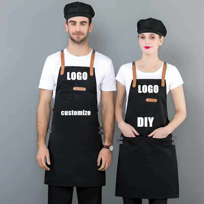 

Custom Christmas Logo Bib Long Denim Canvas Girl Kitchen Chef Diy Restaurant Hotel Bar Men Waiter Baking Cleaning Barber Apron
