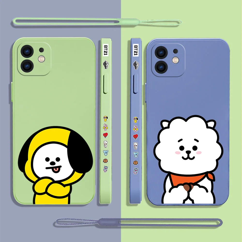 

Cute Cartoon Kpop BT21 Phone Case For Xiaomi Redmi Note 12 11 11T 10 10S 9 Pro Plus 10C 9A 9C K40 K50 K60 4G 5G With Hand Strap