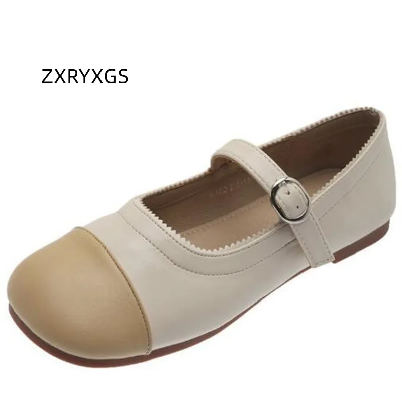 

ZXRYXGS Premium Microfiber Leather Spell Colors Women Flat Shoes 2023 Spring Soft Bottom Comfort Casual Shoes Flat Loafers Shoes