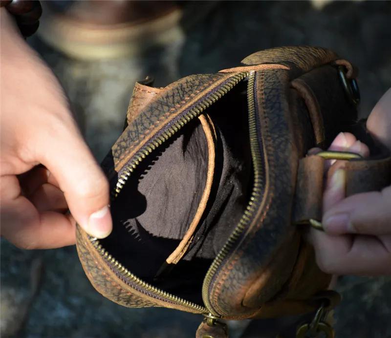 Luxury genuine leather men's small chest bag casual designer outdoor weekend daily natural crazy horse cowhide diagonal bag