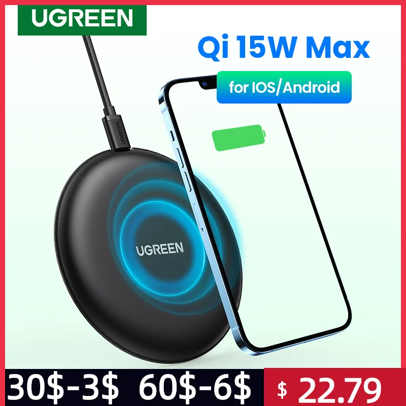

UGREEN Wireless Charger 15W Max Qi Wireless Charging Pad for iPhone 12 13 Airpods Xiaomi Samsung Huawei Fast Wireless Chargers