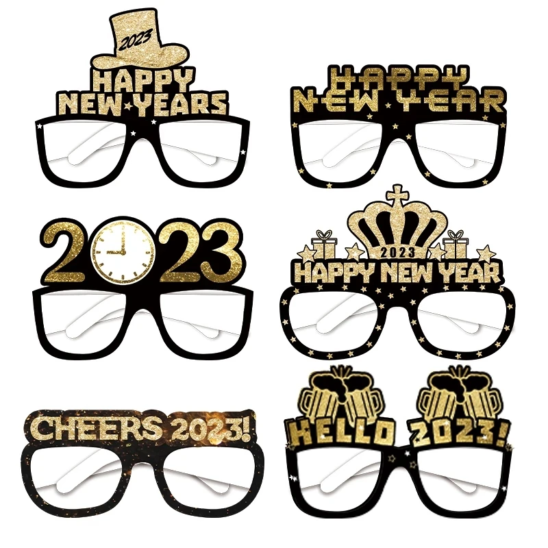 Gafas de papel de Feliz Año Nuevo, Marco para fotomatón, accesorios para decoración de fiesta de Nochevieja, suministros de Navidad, 12/6 piezas, 2023