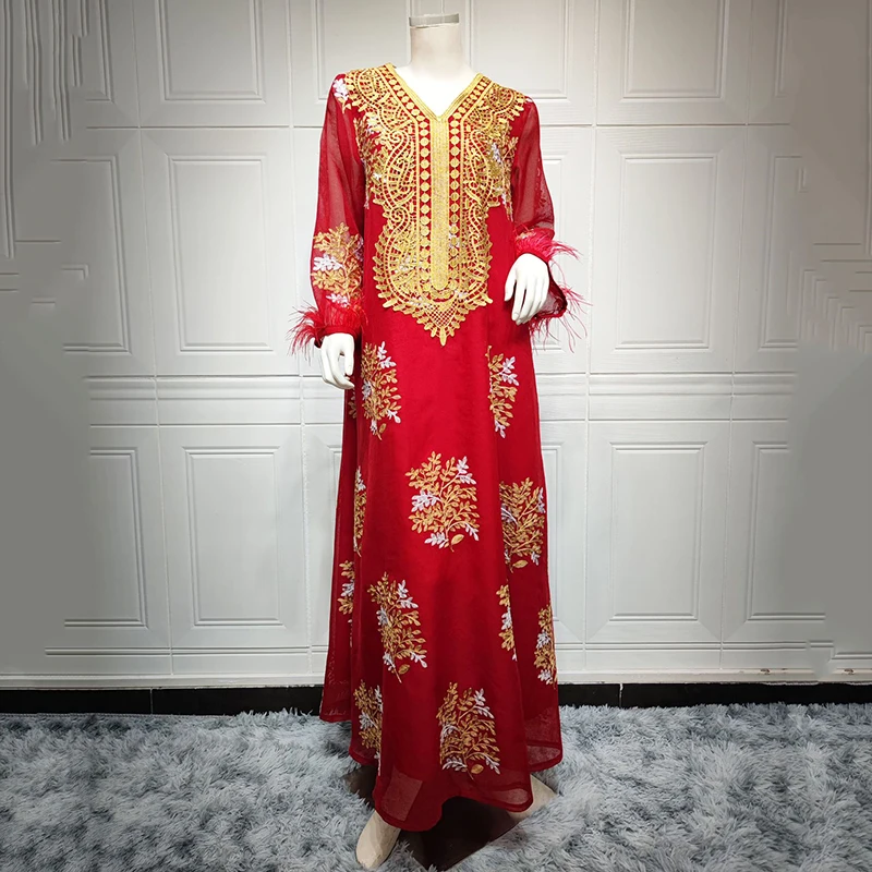 Embroidery Printed Abayas For Women Summer Long Sleeve Dress 2022 Plus Size Eid Mubarak Dubai Muslim Middle East Fashion Abaya