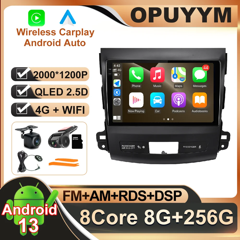 

9 дюймов Android 13 для Mitsubishi Outlander xl 2005 - 2014 автомобильное радио 4G LTE Авторадио беспроводной Carplay Автомобильный мультимедийный AHD ADAS