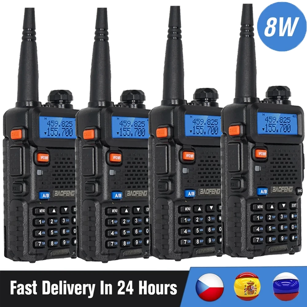 3/4pcs Baofeng UV5R Walkie Talkie Real 8W VHF UHF High Power Cb Radio FM Transceiver Powerful Walky Talky Professional Hunting