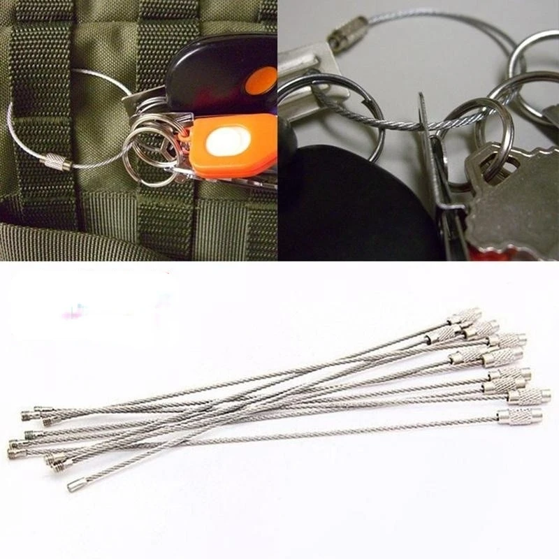 

10PCS Stainless Steel Wire Keychain Cable Key Ring for Outdoor Hiking Camping