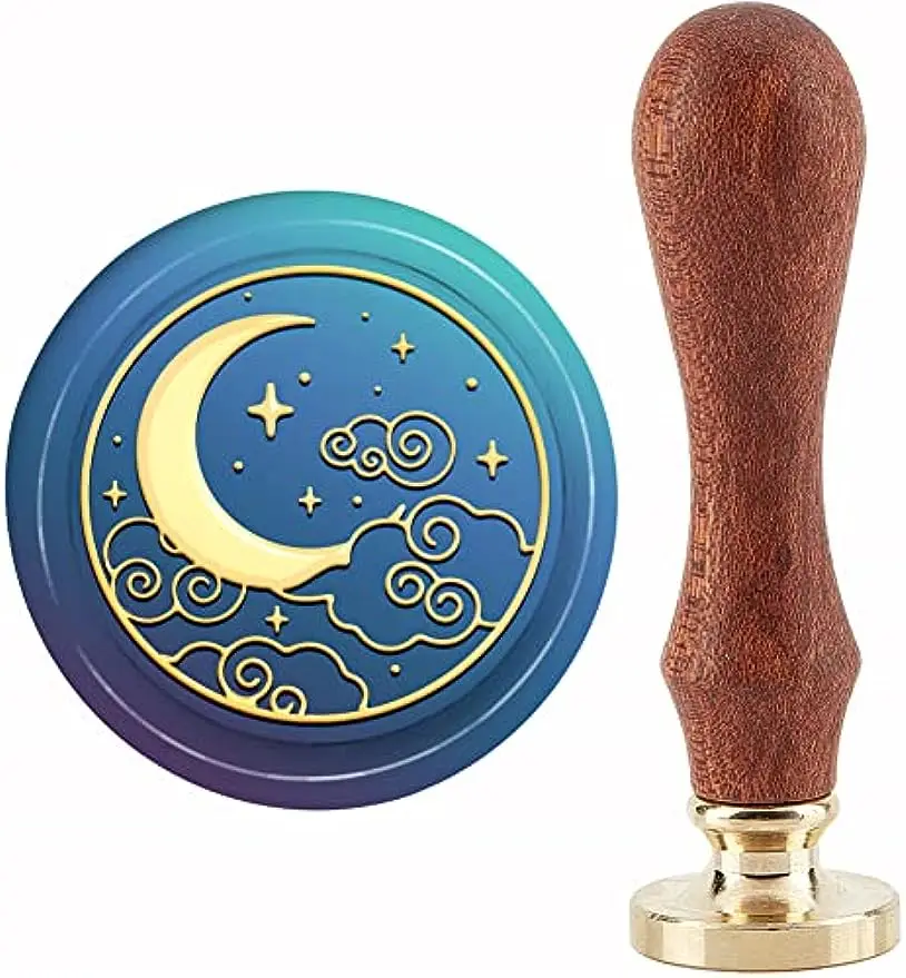 

1PC Moon Wax Seal Stamp Clouds Sealing Wax Stamps 30mm Retro Vintage Removable Brass Stamp Head with Wood Handle