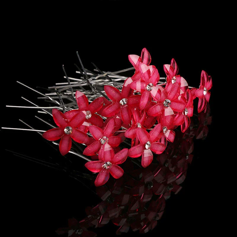 

Women Wedding Bridal Headdress Jewelry Hair Accessories 10pcs/lot Flower Crystal Rhinestone UShaped Hairpin HairClip