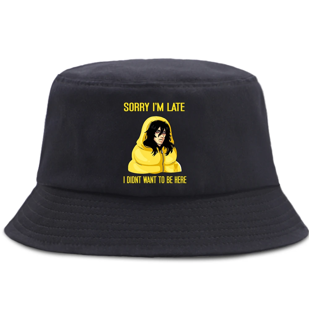 Простите, я поздно и не хочу здесь быть с буквенным принтом, унисекс, складные рыболовные шапки, хлопковая летняя дышащая Кепка, мужские и женские шапки Простите, я поздно и не хочу здесь быть с буквенным принтом, унисекс, складные рыболовные шапки, хлопковая летняя дышащая Кепка, мужские и женские шапки