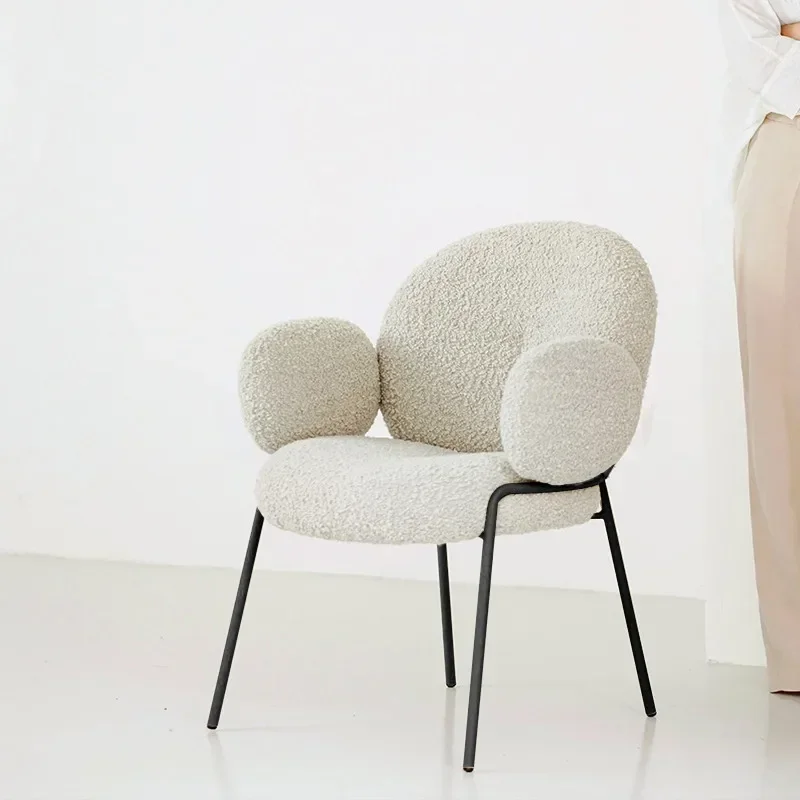 Dinning Chairs Modern Luxury Beige Chaise Bouclette Teddy Fabric Boucle Dining