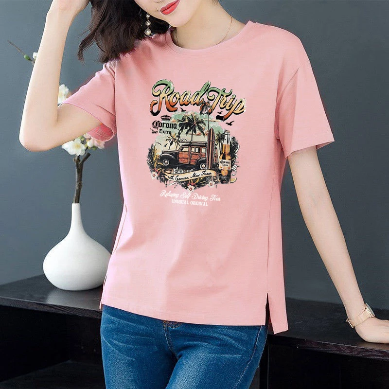 

Regular Pullover Summer Crew neck T-Shirts Unisex Side Split T-Shirt Other Short Sleeve Cotton Women Other
