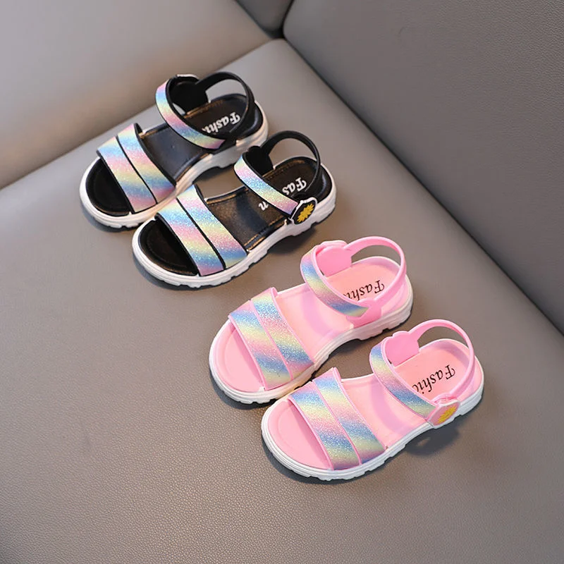 

2022 Children Summer Shoes Fashion Non Slip Girls Sandals Princess Hook Loop Breathable Footwear Kids Sandal