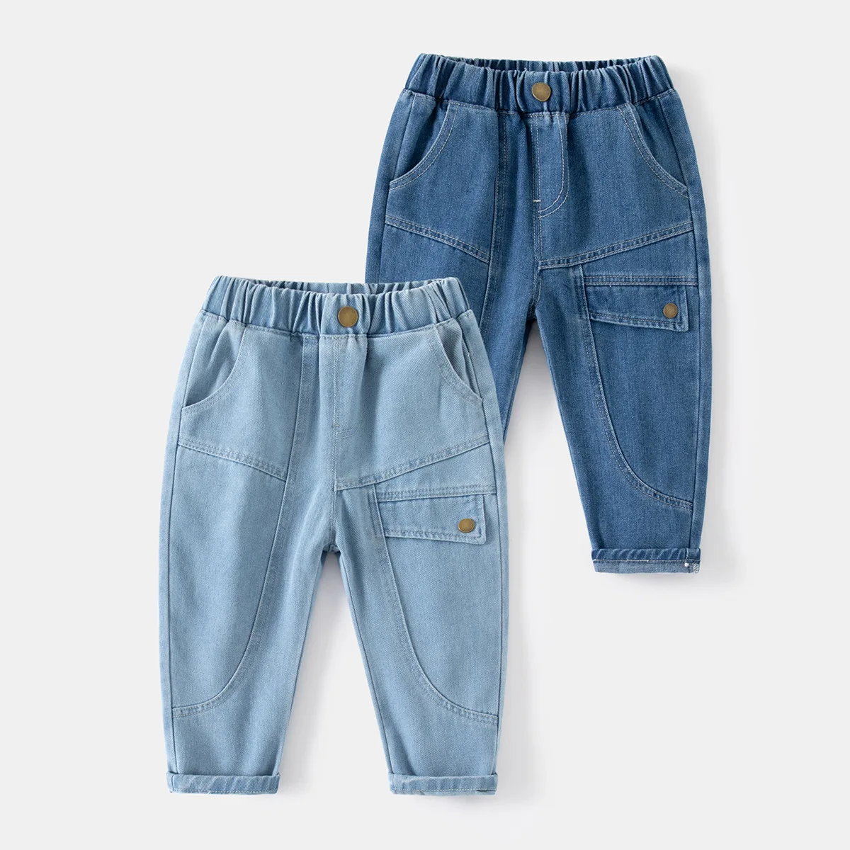 

Baby Boys Jeans Kids Elastic Waist Denim Pants 2023 Spring Autumn Toddler Trousers with Button Children's Clothes
