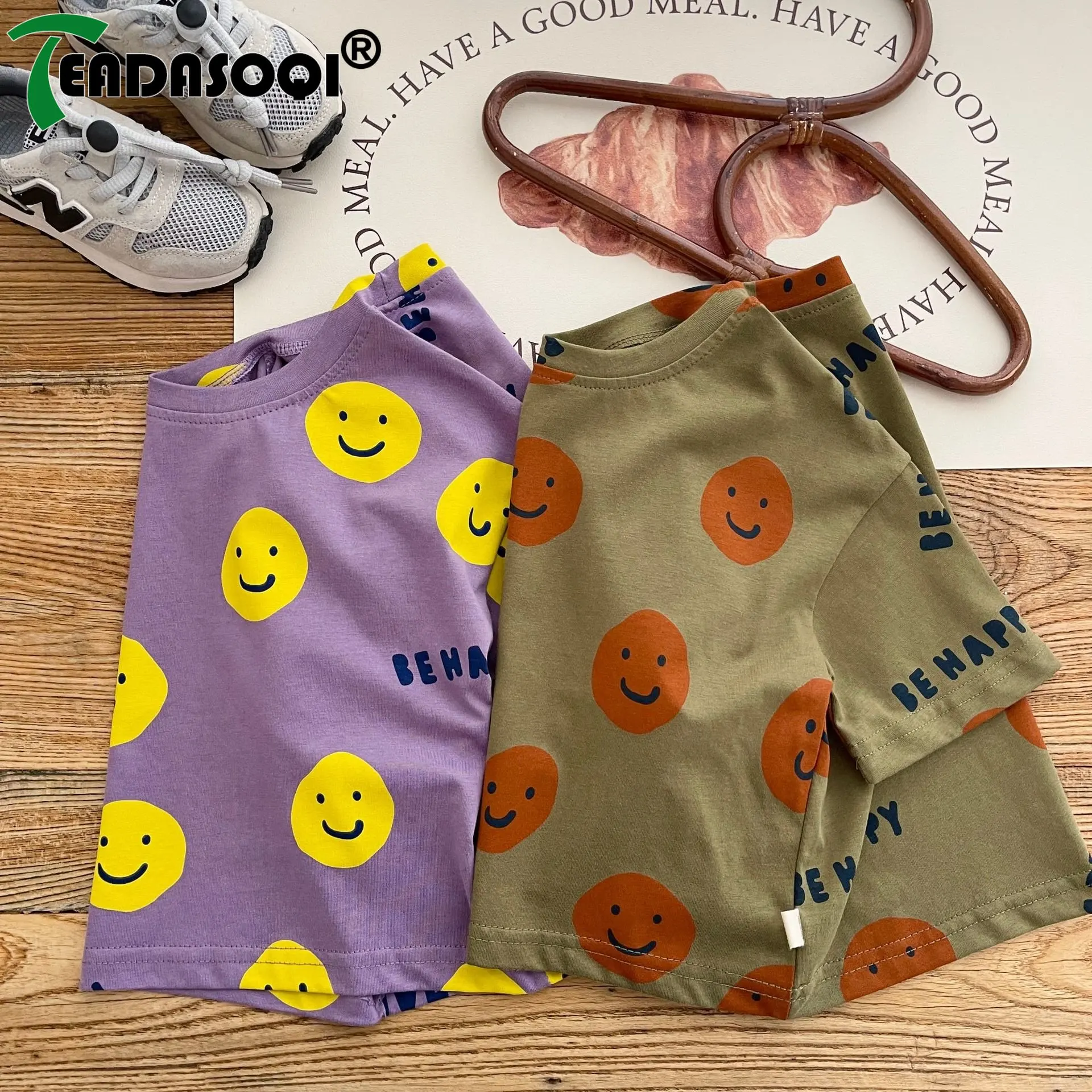 

New In! 3M-6Y Cute Comfortable Toddler Children Clothing 2023 Summer Smile Face Letter Top T-shirt+Shorts Set for Kids Baby Boys