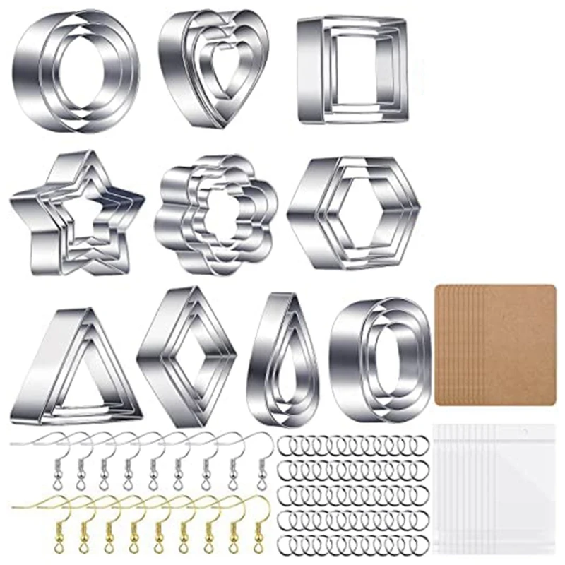 

Polymer Clay Cutters Earring Cutters Stainless Steel Cutter With Earring Cards Earring Hooks Jump Rings Sealing Bags