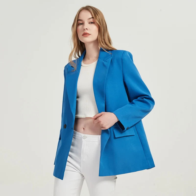 

Women's Blazer Jacket Autumn and Winter Casual Solid Color Double-breasted Pocket Decorative Coat Blazers 2022