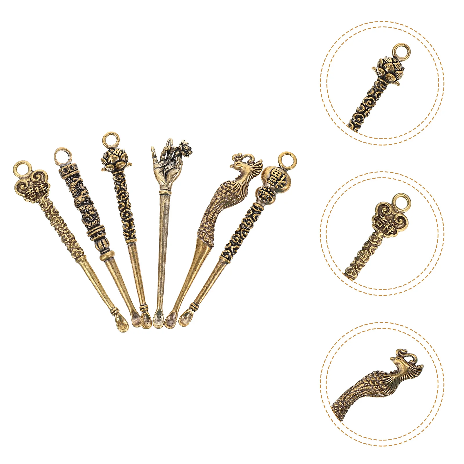 

Earpick Brass Necklace Pendant Miniature Medicine Scoops Small Decor Tiny