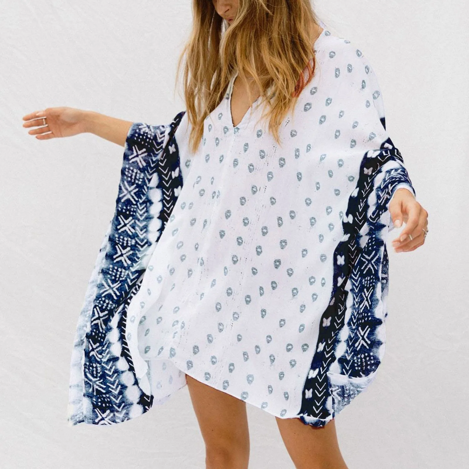 

Juniors Bathing Suits Tops Beach Beach Sunscreen Ethnic Swimsuit Dress Print V-neck Blouse Womens Swimming Suits Underwire