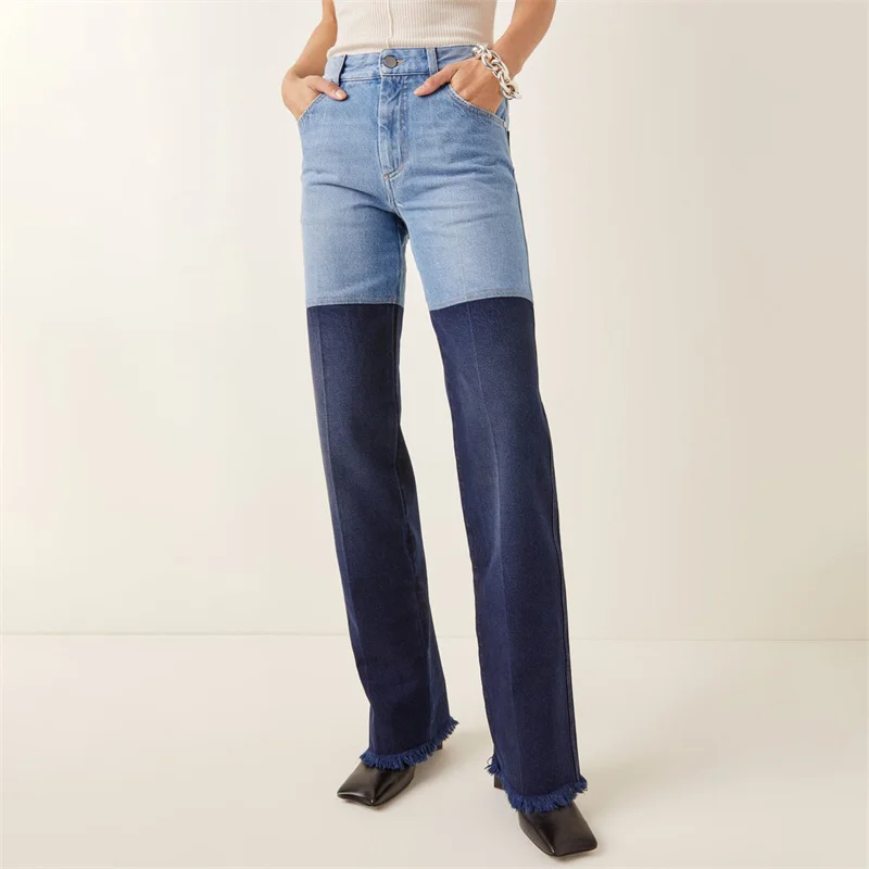 

Jeans For Women 2023 New korean autumn clothes Two tone patchwork high waist micro flared pant Vintage pure cotton y2k Trousers