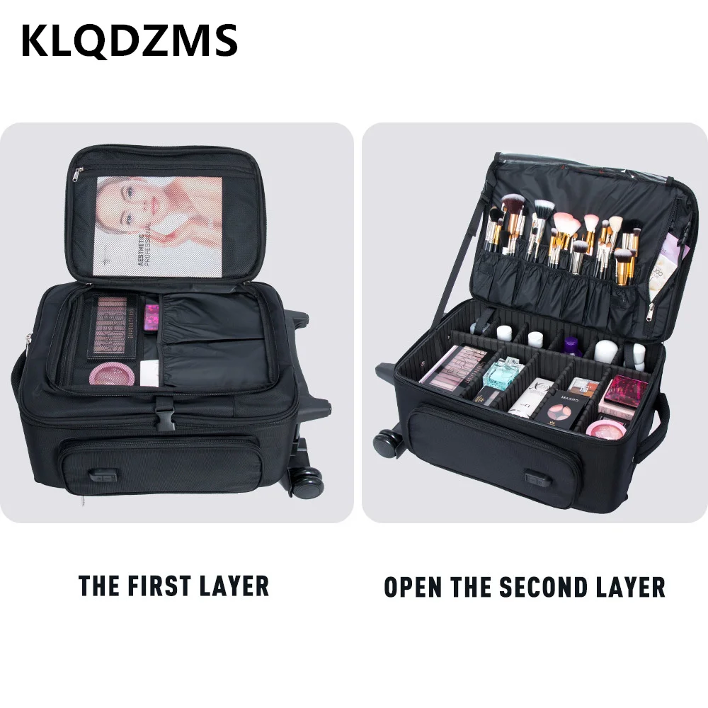 

KLQDZMS Suitcase Waterproof Oxford Cloth Shoulders Trolley Bag Ladies Large Capacity Removable Cosmetic Case Rolling Luggage