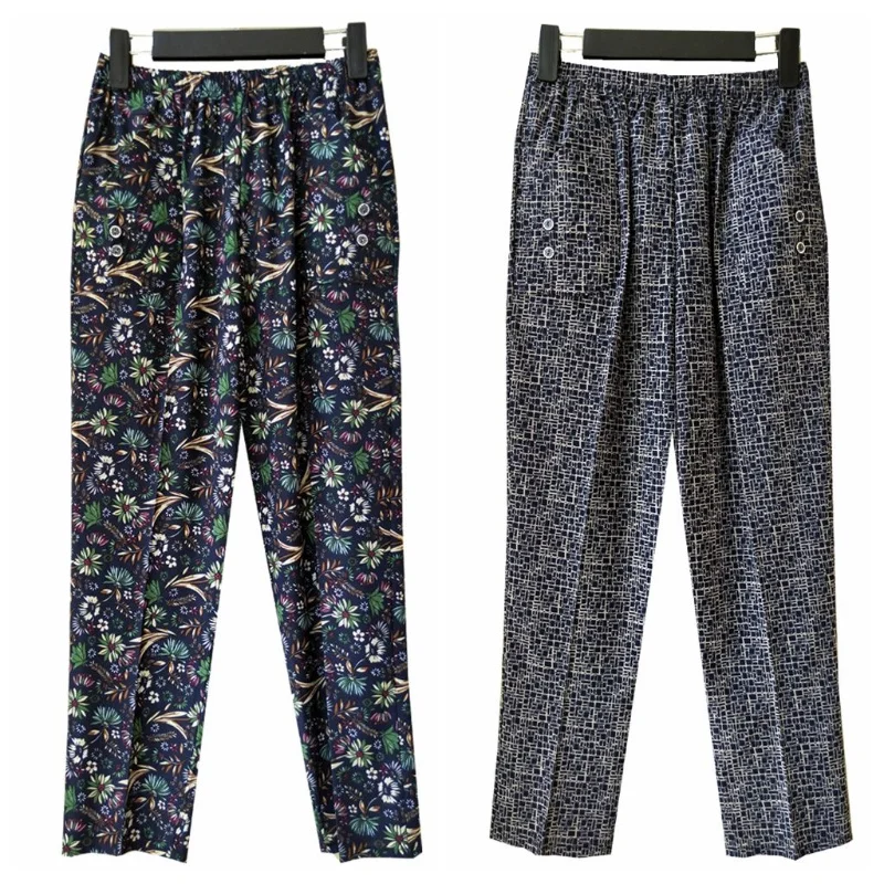 Летние брюки для женщин среднего возраста с принтом повседневные укороченные