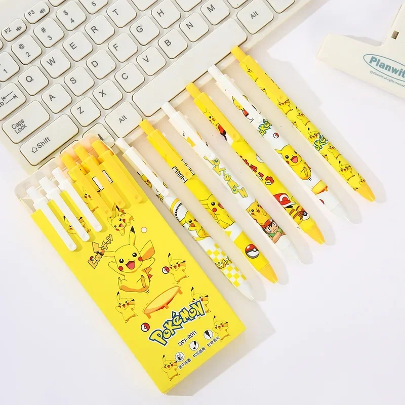 6pcs Pokemon Pikachu Roller Ball Pen Cute Cartoon Anime Quick Drying Press Learning Supplies Office Gifts