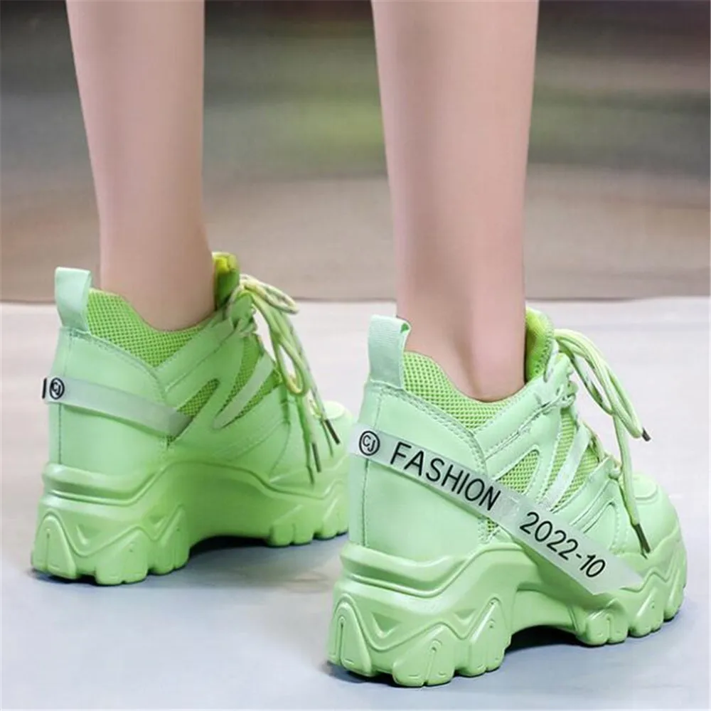 New 2022 Women Platform Sneakers 11 CM Breathable Mesh Chunky Casual Sports Shoes Female Fashion Trainers Black Green Pink White